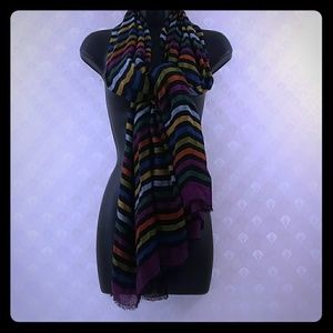 Coach Large Scarf Wrap Black with Stripes Casual